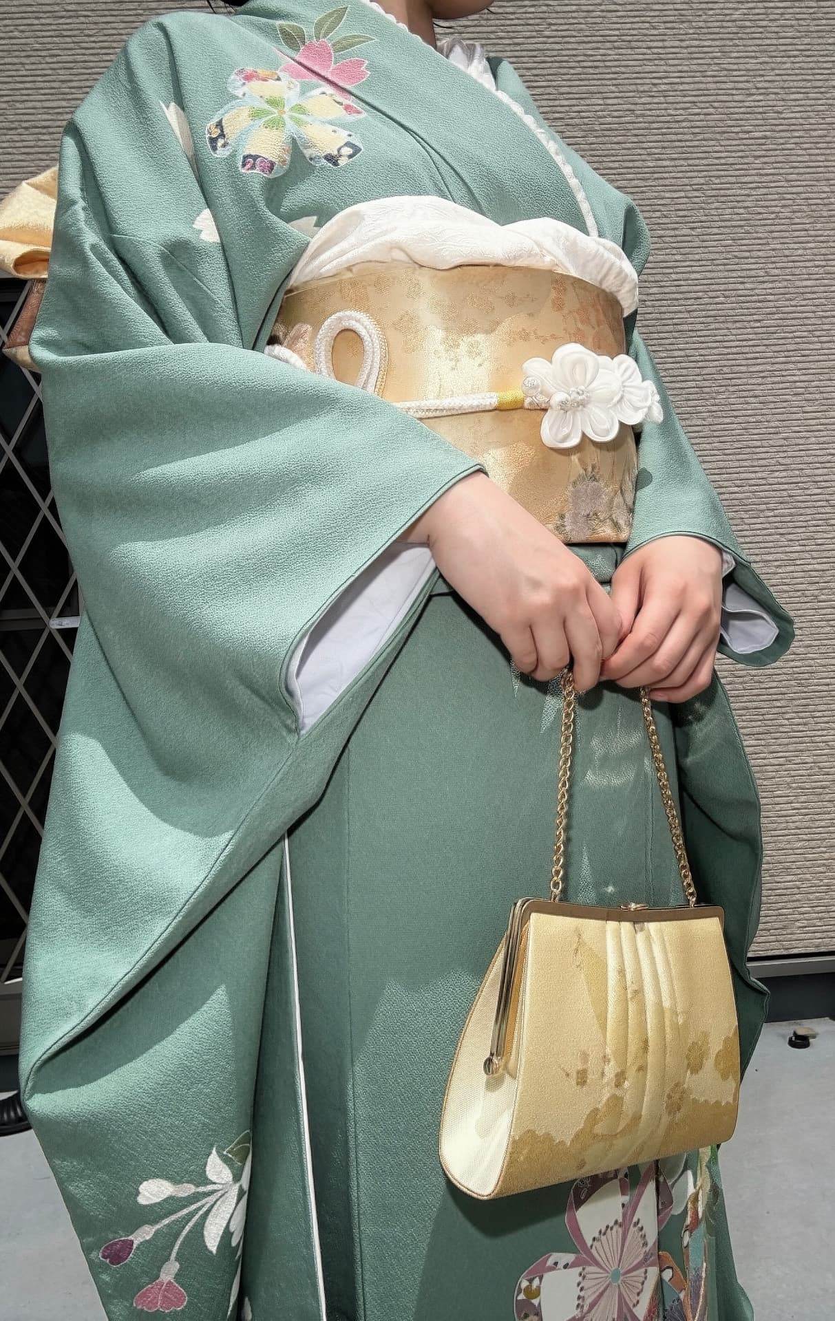 くすみブルー 草花と折鶴 振袖フルセット 2
