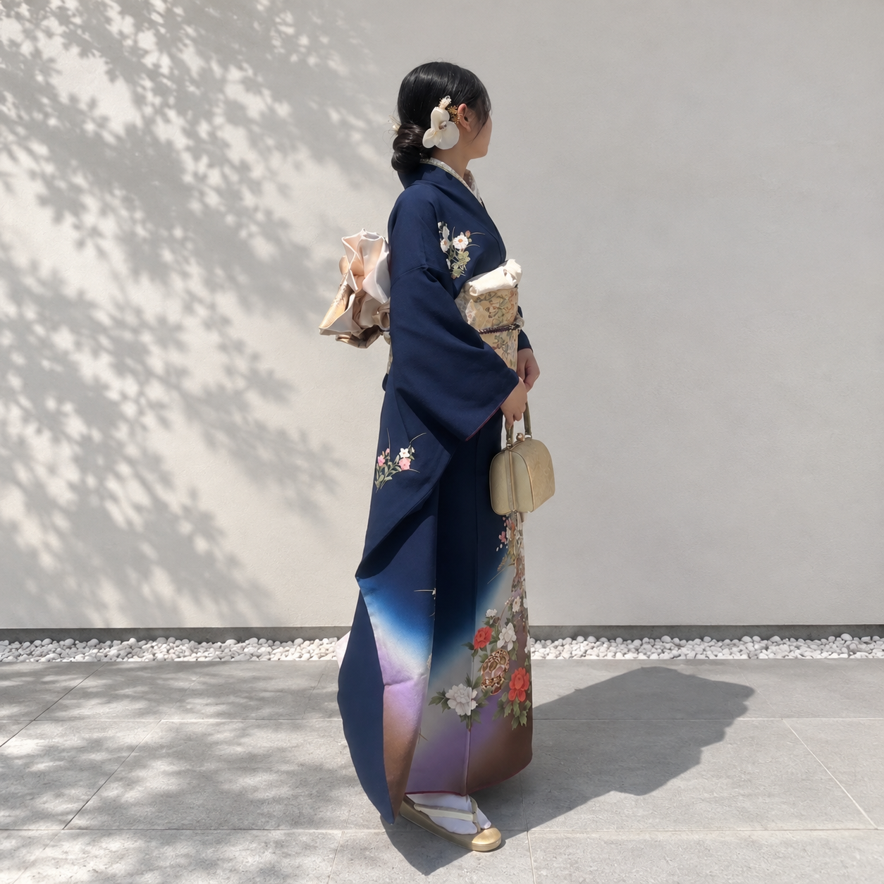 紺色 手鞠と草花 金彩 振袖フルセット